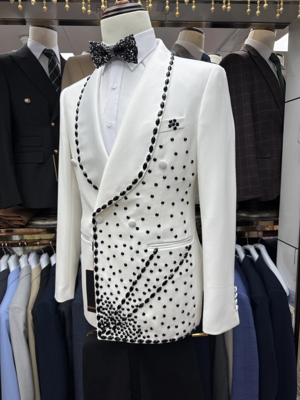 Men Formal Wear Black And White - Белый мужской костюм жениха, комплект из