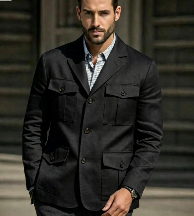 Men'S Formal Resort Wear - Мужской винтажный повседневный пиджак-сафари из синего